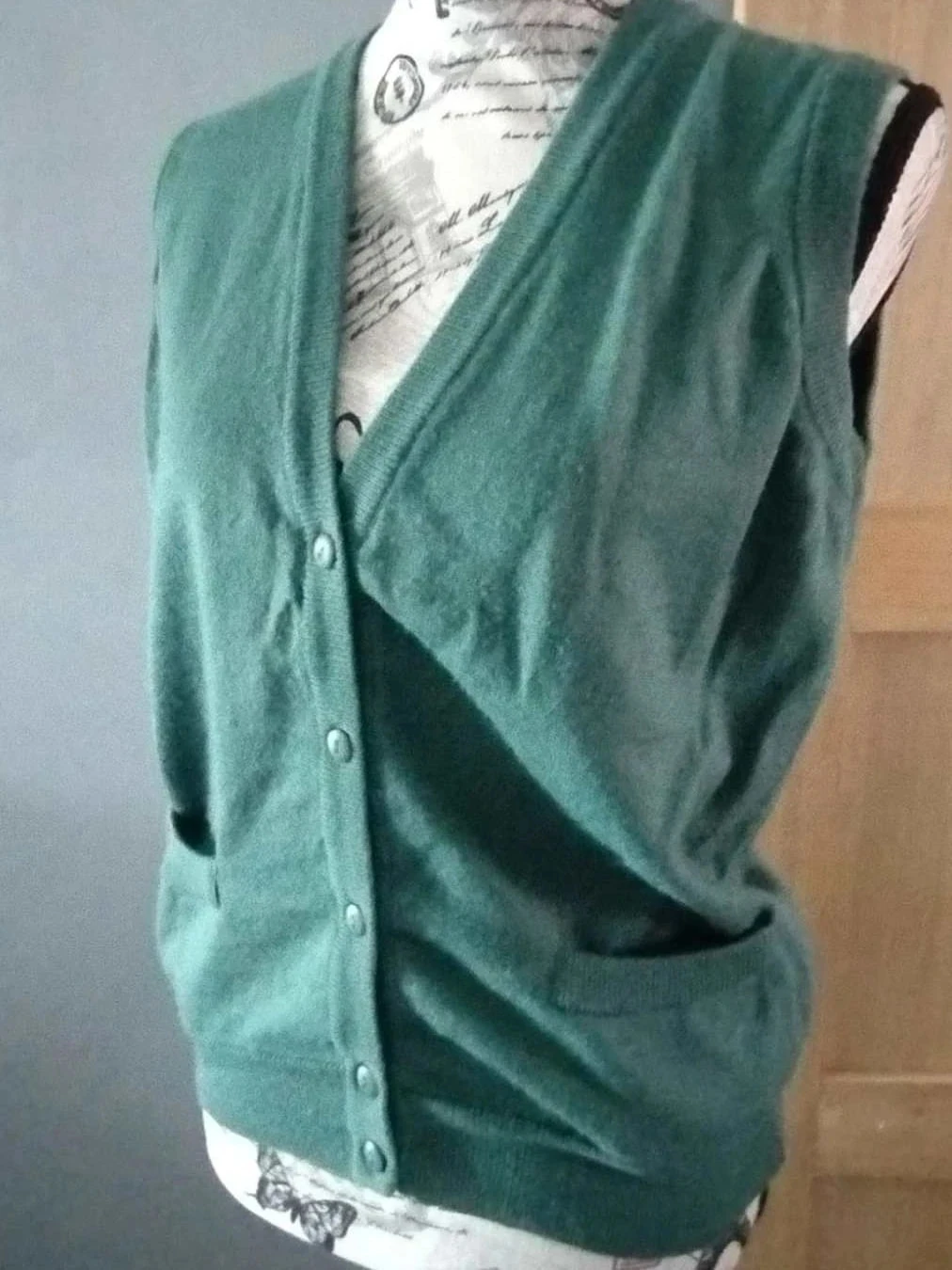 Cardigan sans manche vert foncé, laine, T38/40